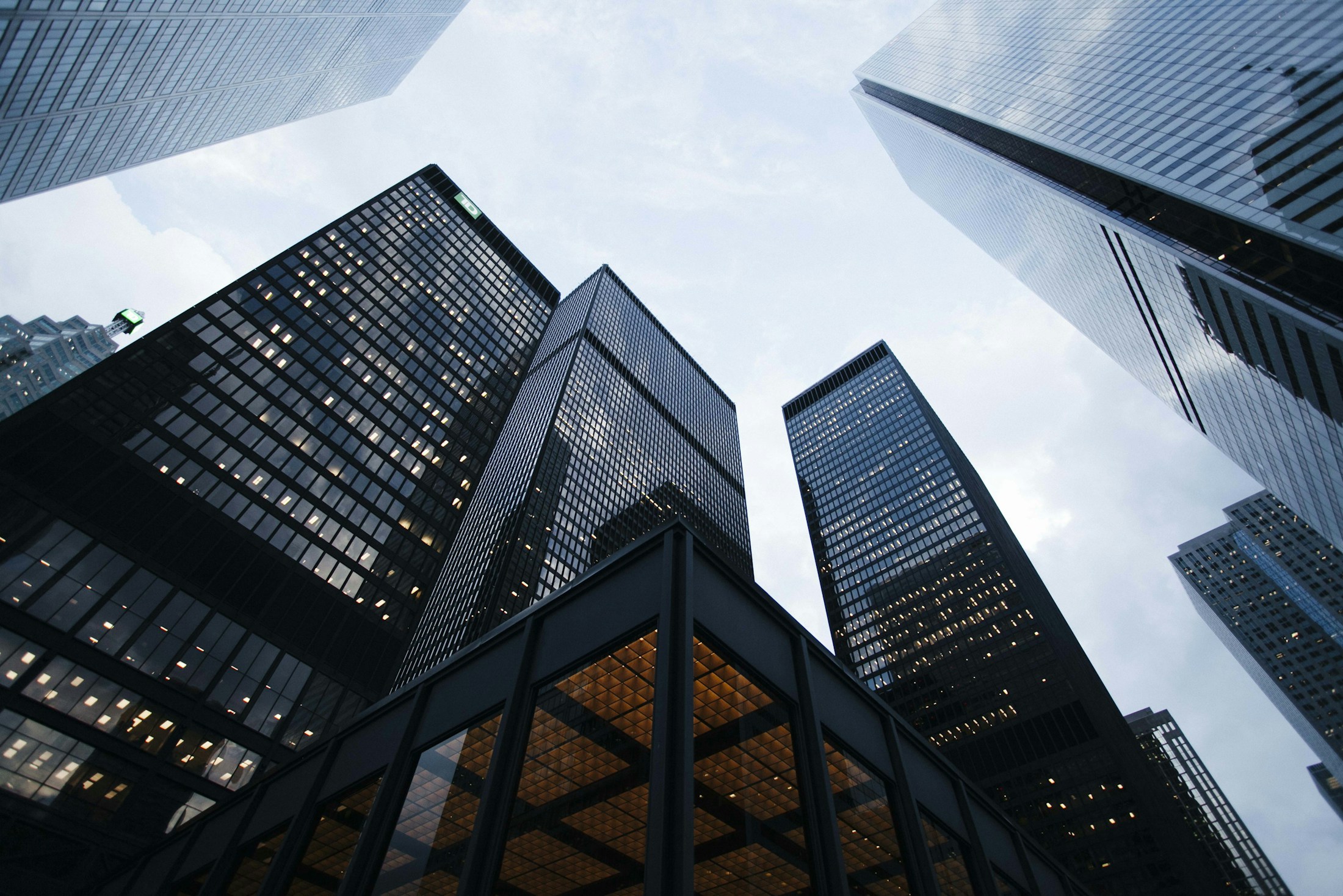 Upward architectural study of glass towers